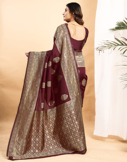 Maroon Silk Blend Woven Kanjivaram Saree