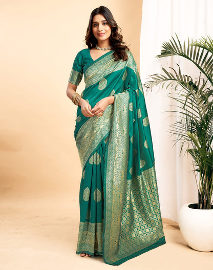 Green Silk Blend Woven Kanjivaram Saree