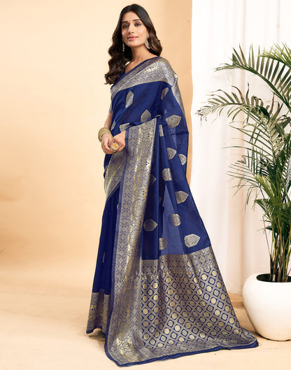 Blue Silk Blend Woven Kanjivaram Saree