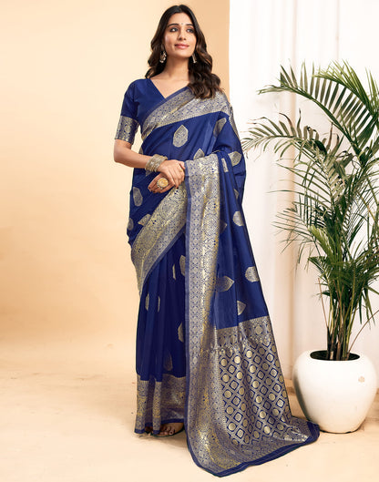 Blue Silk Blend Woven Kanjivaram Saree