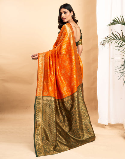 Orange Silk Blend Woven Banarasi Saree