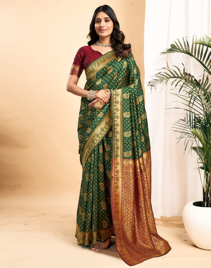 Green Silk Blend Woven Banarasi Saree