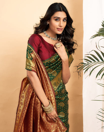 Green Silk Blend Woven Banarasi Saree