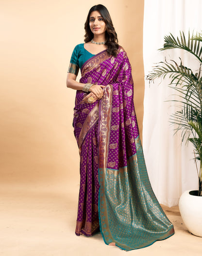 Purple Silk Blend Woven Banarasi Saree