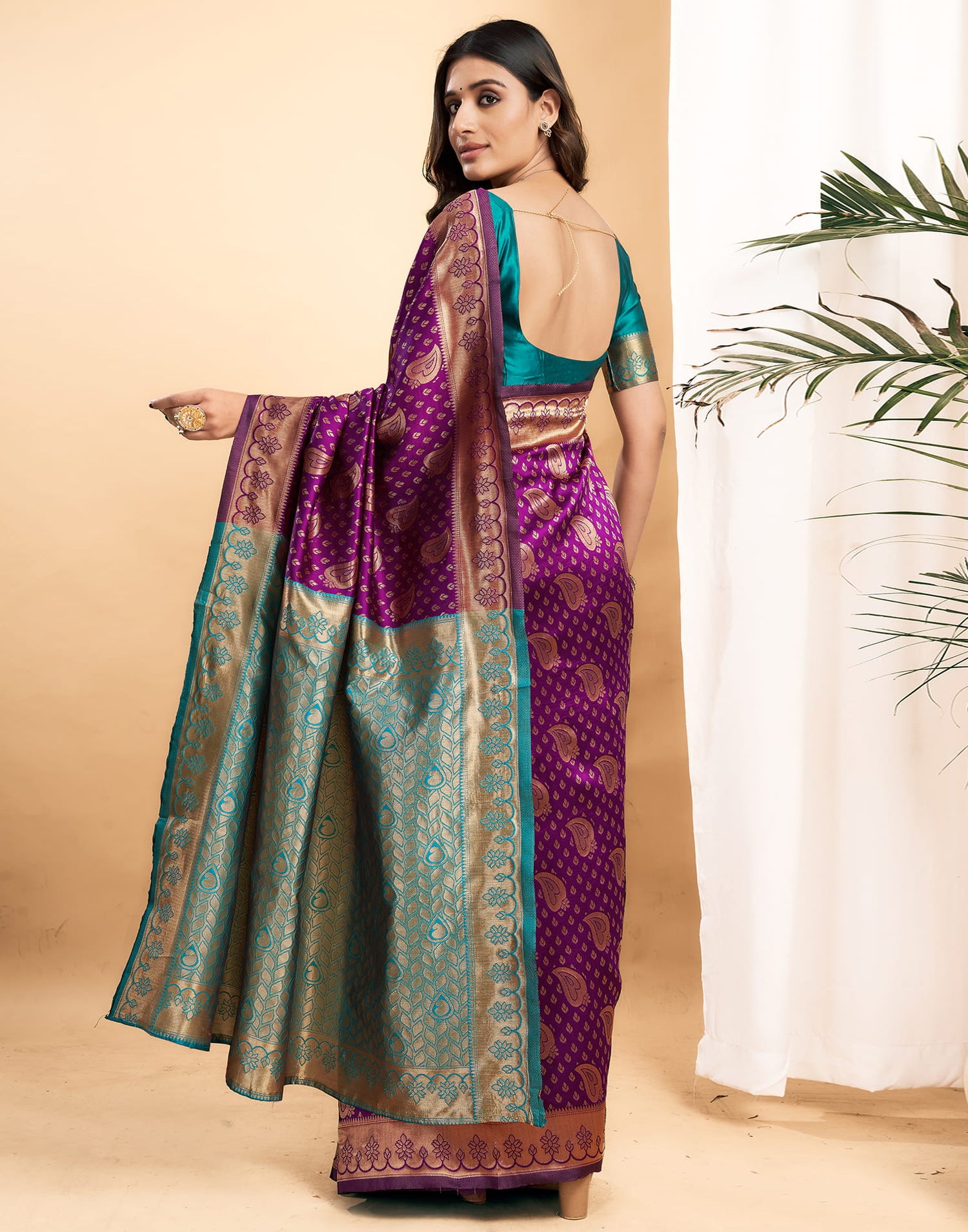 Purple Silk Blend Woven Banarasi Saree