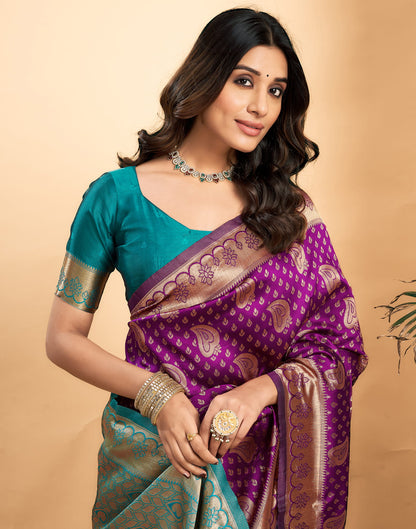 Purple Silk Blend Woven Banarasi Saree