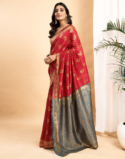 Red Silk Blend Woven Banarasi Saree