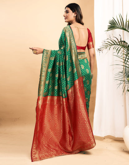 Green Silk Blend Woven Banarasi Saree