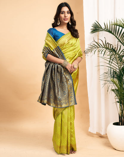 Green Silk Blend Woven Banarasi Saree