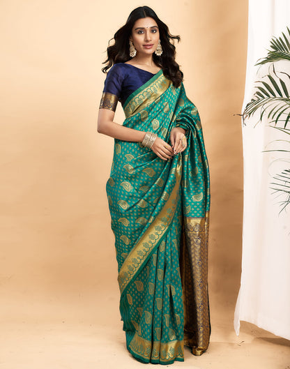 Green Silk Blend Woven Banarasi Saree