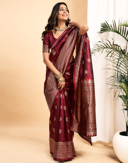 Maroon Silk Woven Banarasi Saree