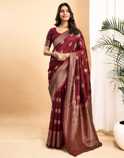 Maroon Silk Blend Woven Kanjivaram Saree