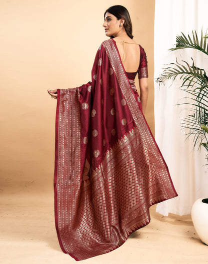 Maroon Silk Blend Woven Kanjivaram Saree