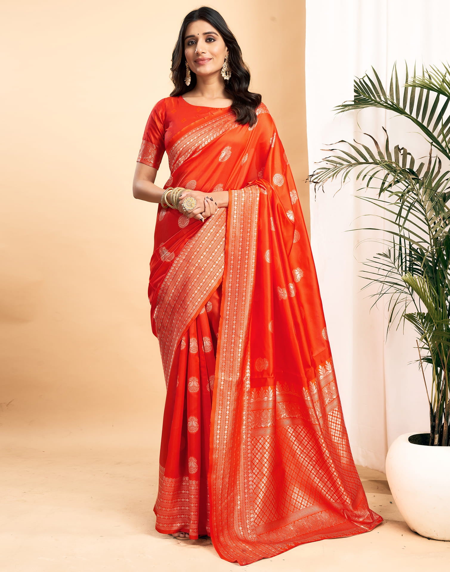 Orange Silk Woven Kanjivaram Saree