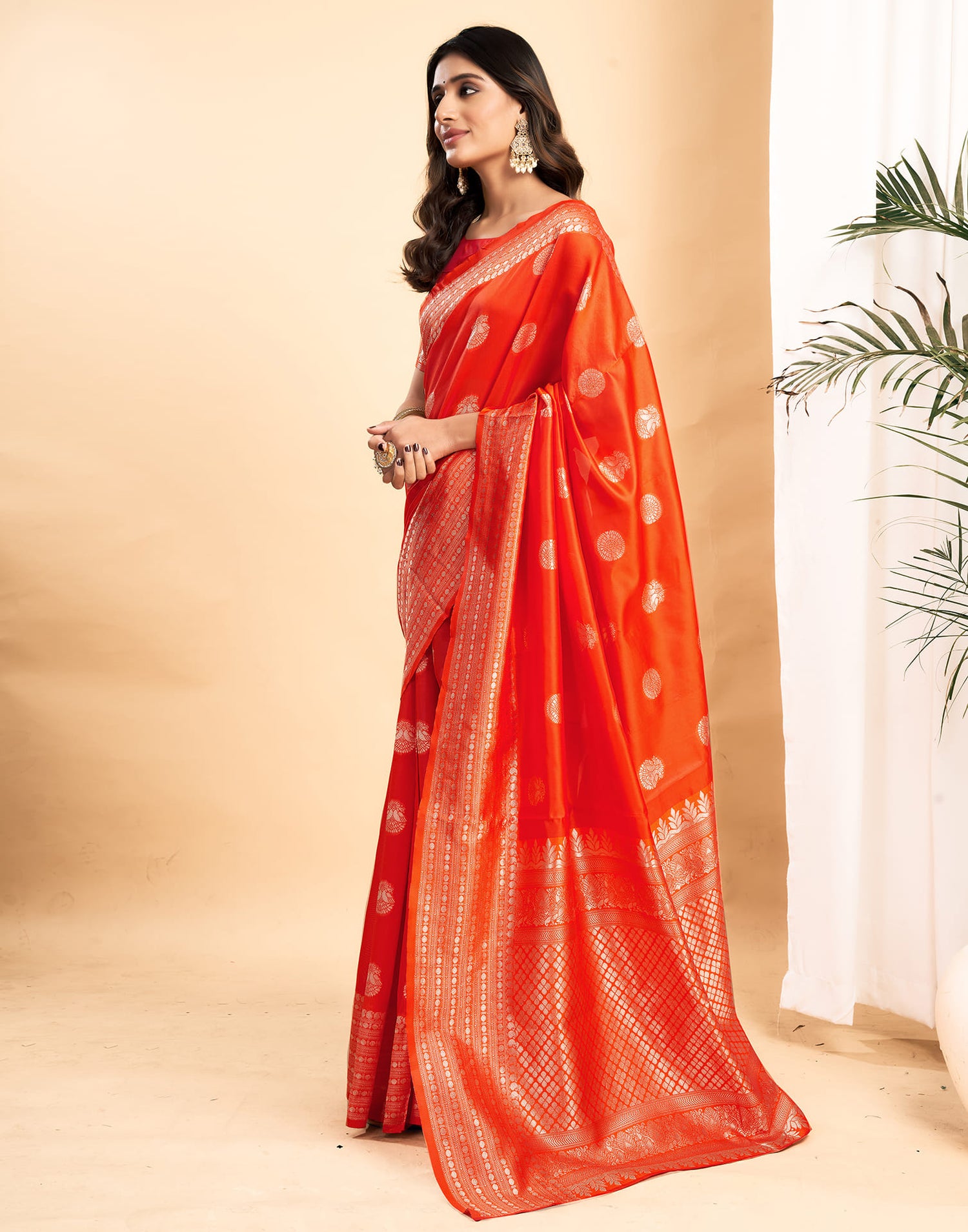 Orange Silk Woven Kanjivaram Saree