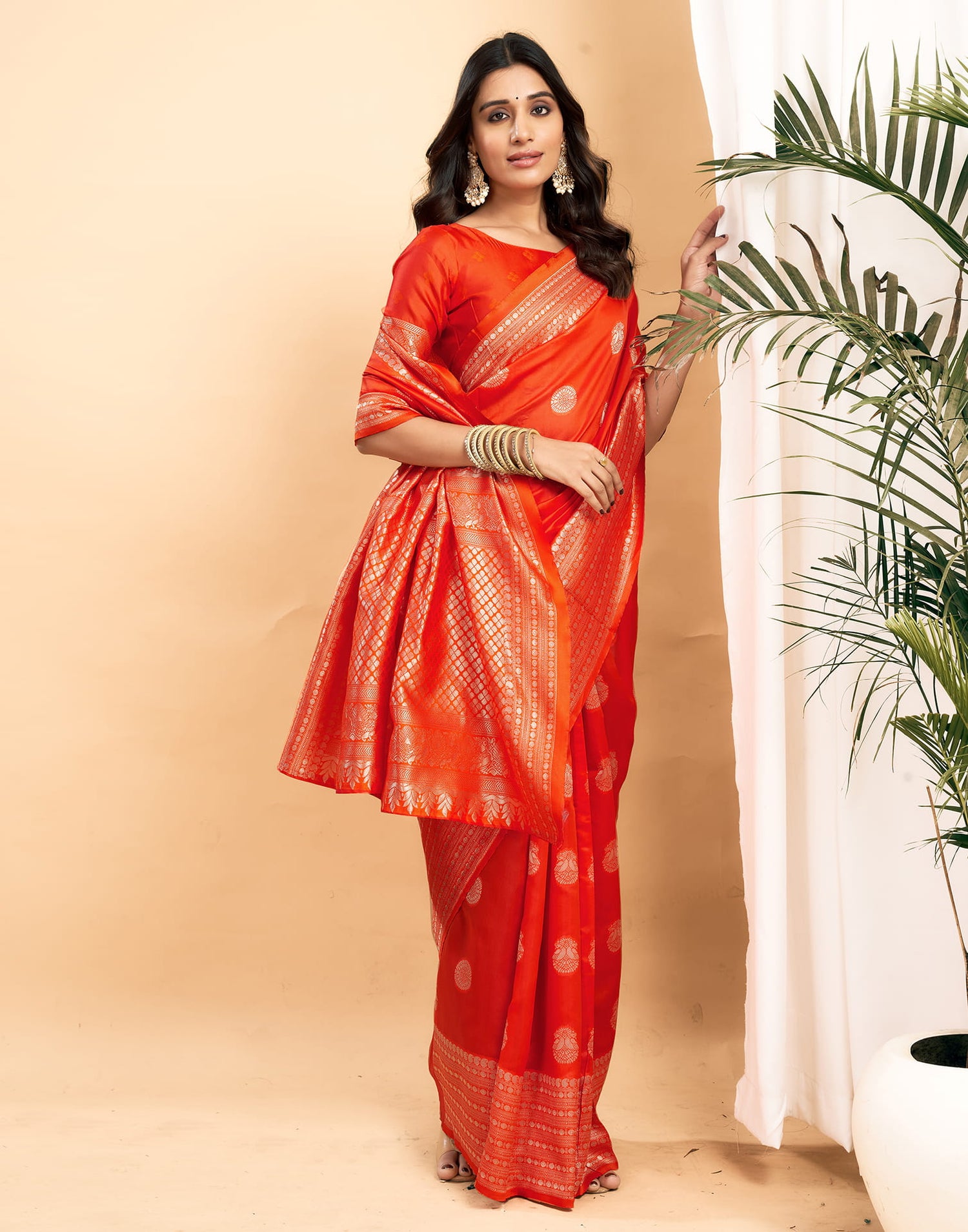 Orange Silk Woven Kanjivaram Saree