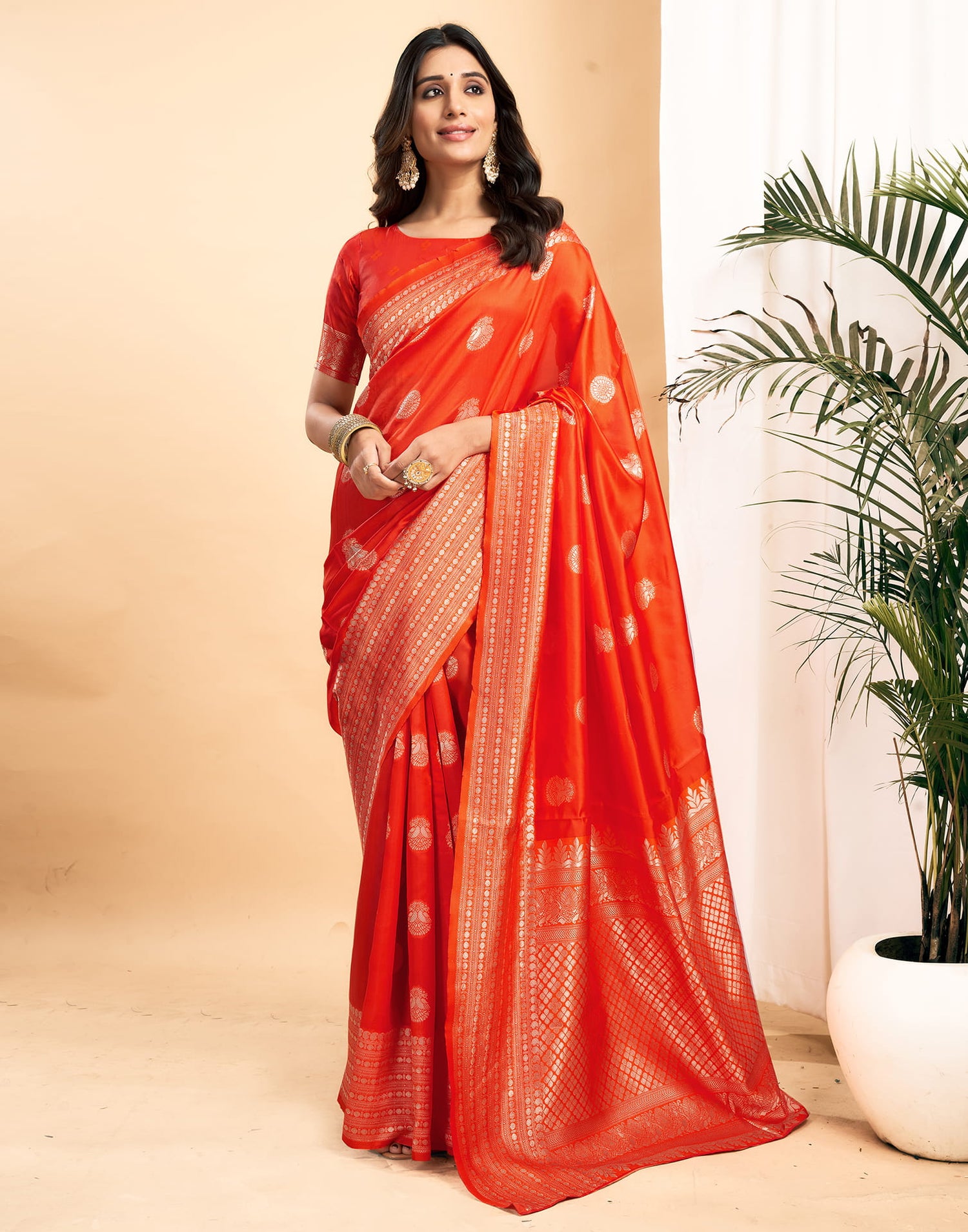 Orange Silk Woven Kanjivaram Saree