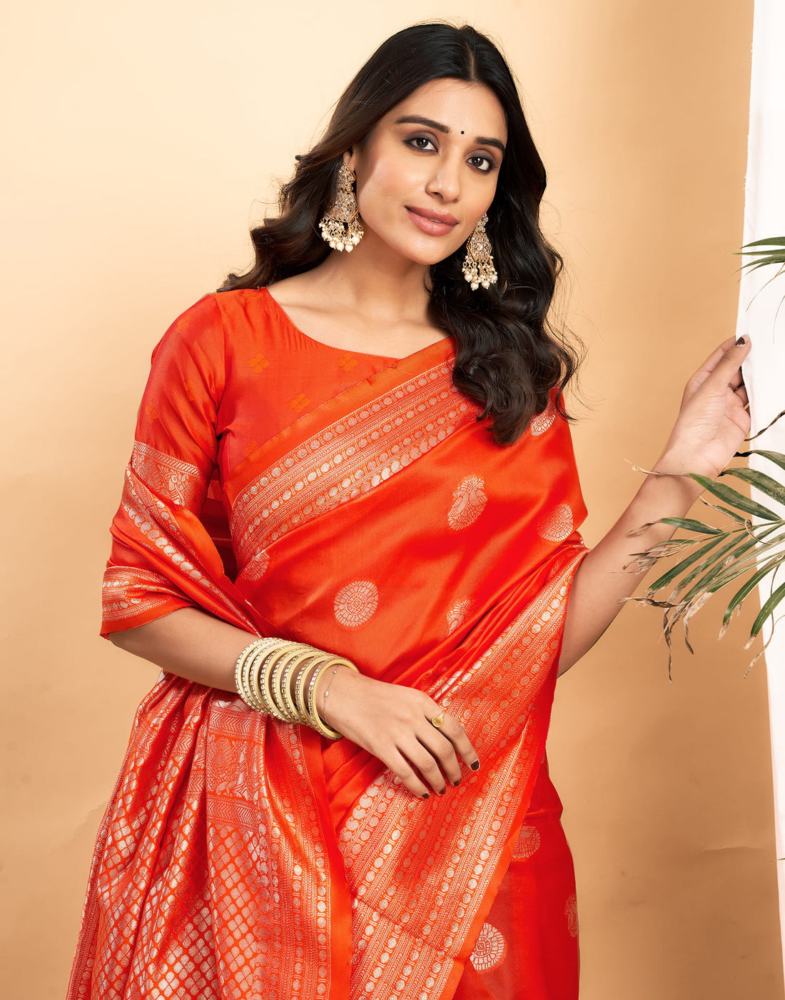 Orange Silk Woven Kanjivaram Saree