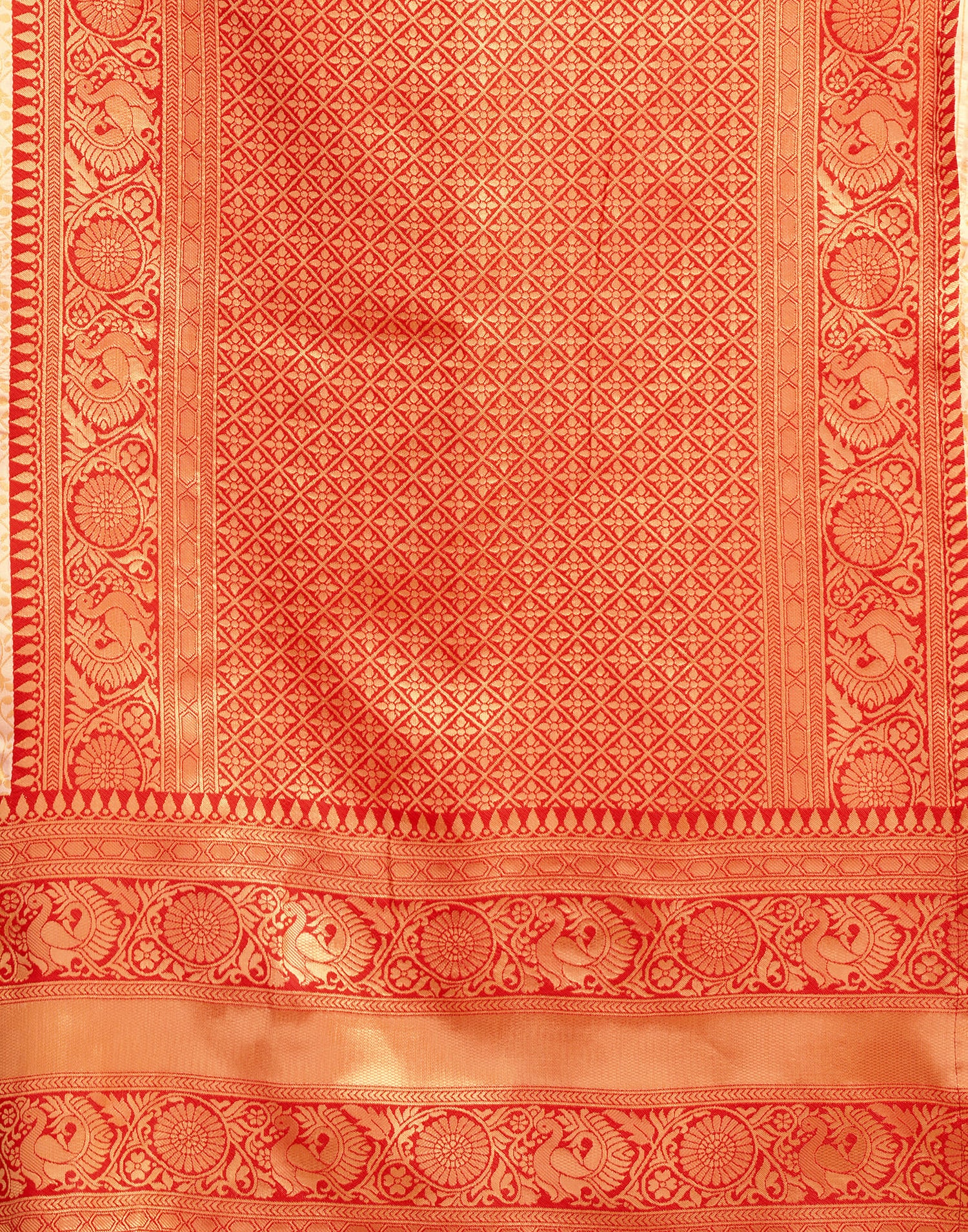 Cream Silk Blend Woven Kanjivaram Saree