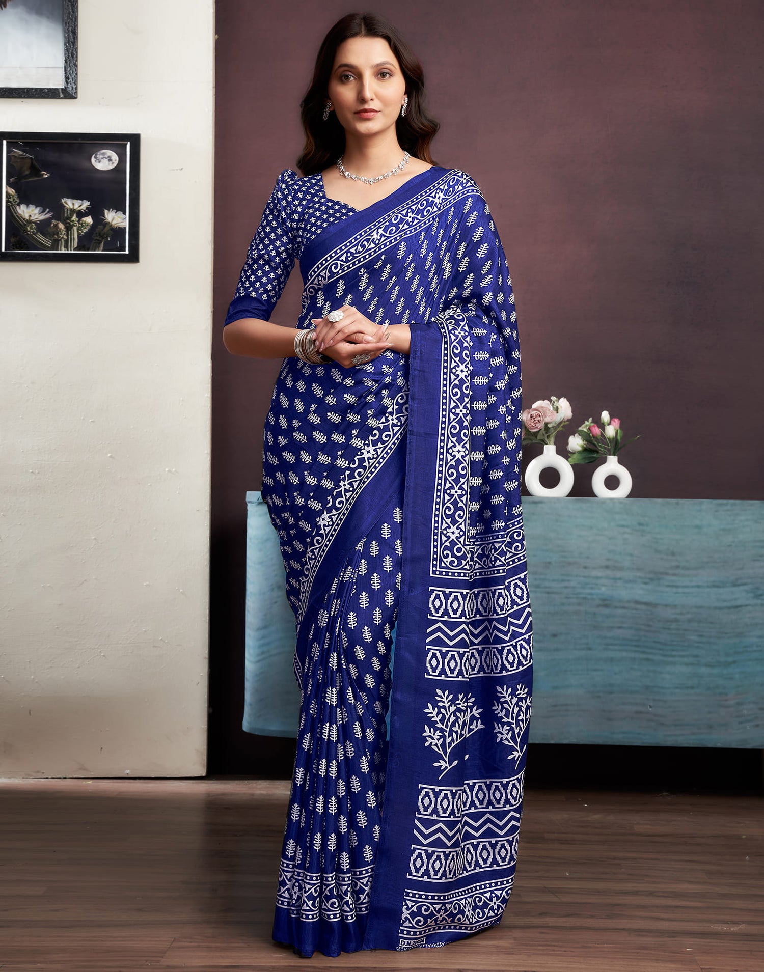 Blue Dola Silk Printed Printed Saree