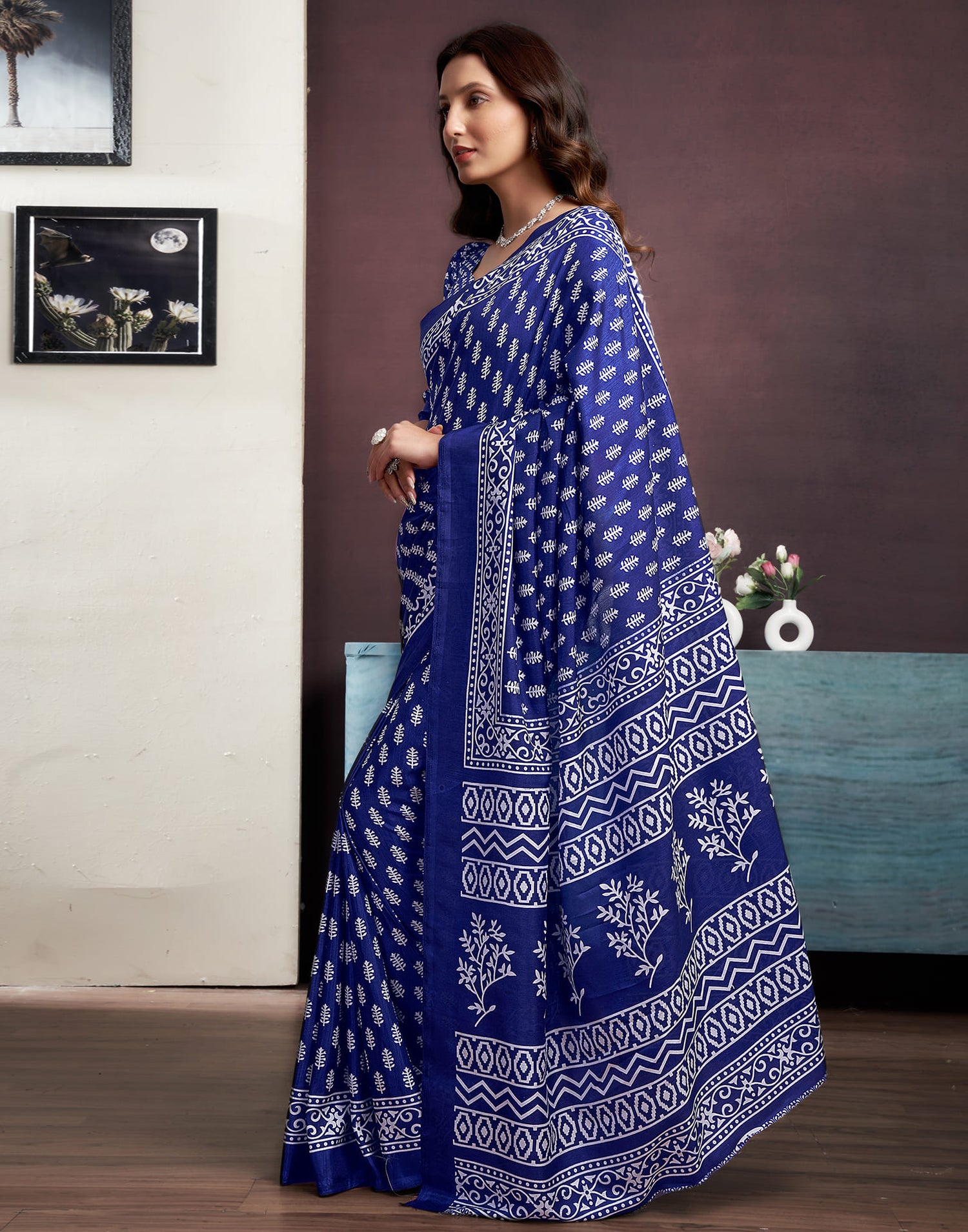 Blue Dola Silk Printed Printed Saree