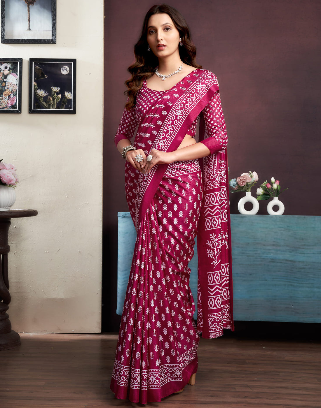 Pink Dola Silk Printed Printed Saree