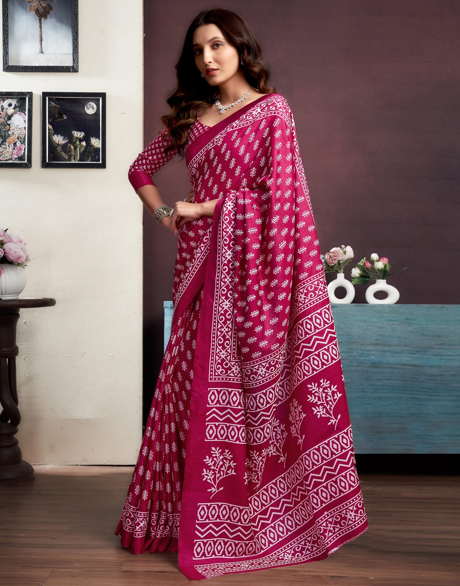 Pink Dola Silk Printed Printed Saree