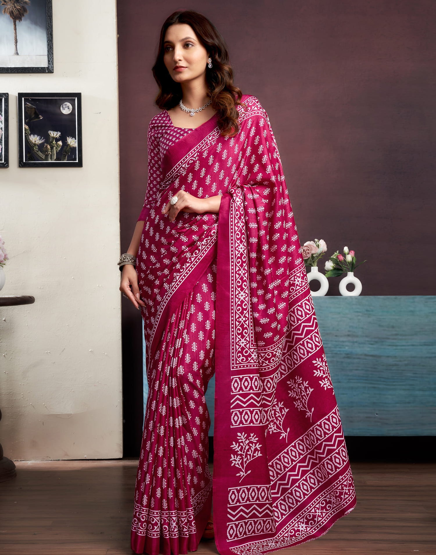 Pink Dola Silk Printed Printed Saree