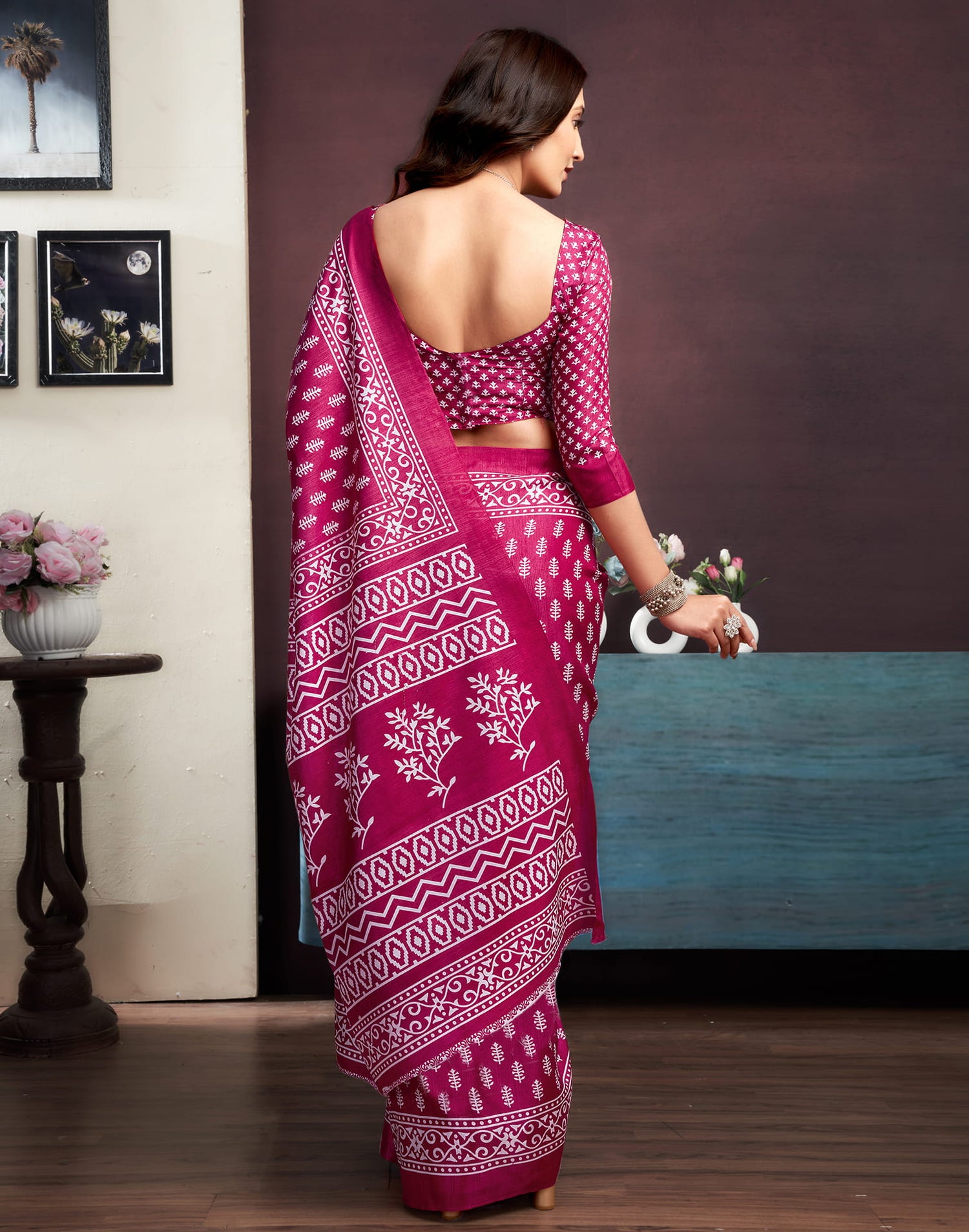 Pink Dola Silk Printed Printed Saree