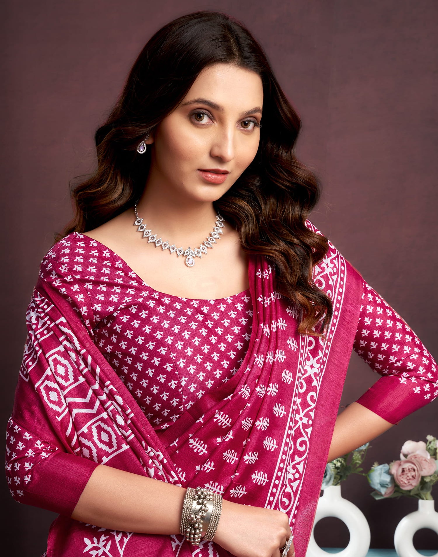 Pink Dola Silk Printed Printed Saree