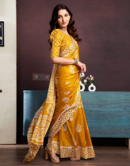 Yellow Dola Silk Printed Printed Saree
