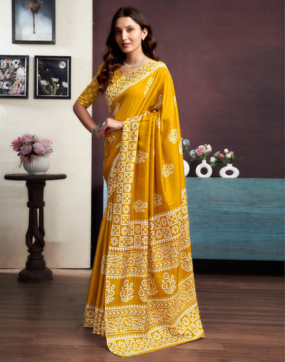 Yellow Dola Silk Printed Printed Saree