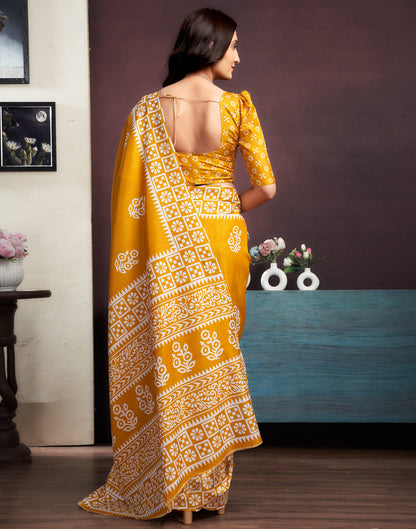 Yellow Dola Silk Printed Printed Saree
