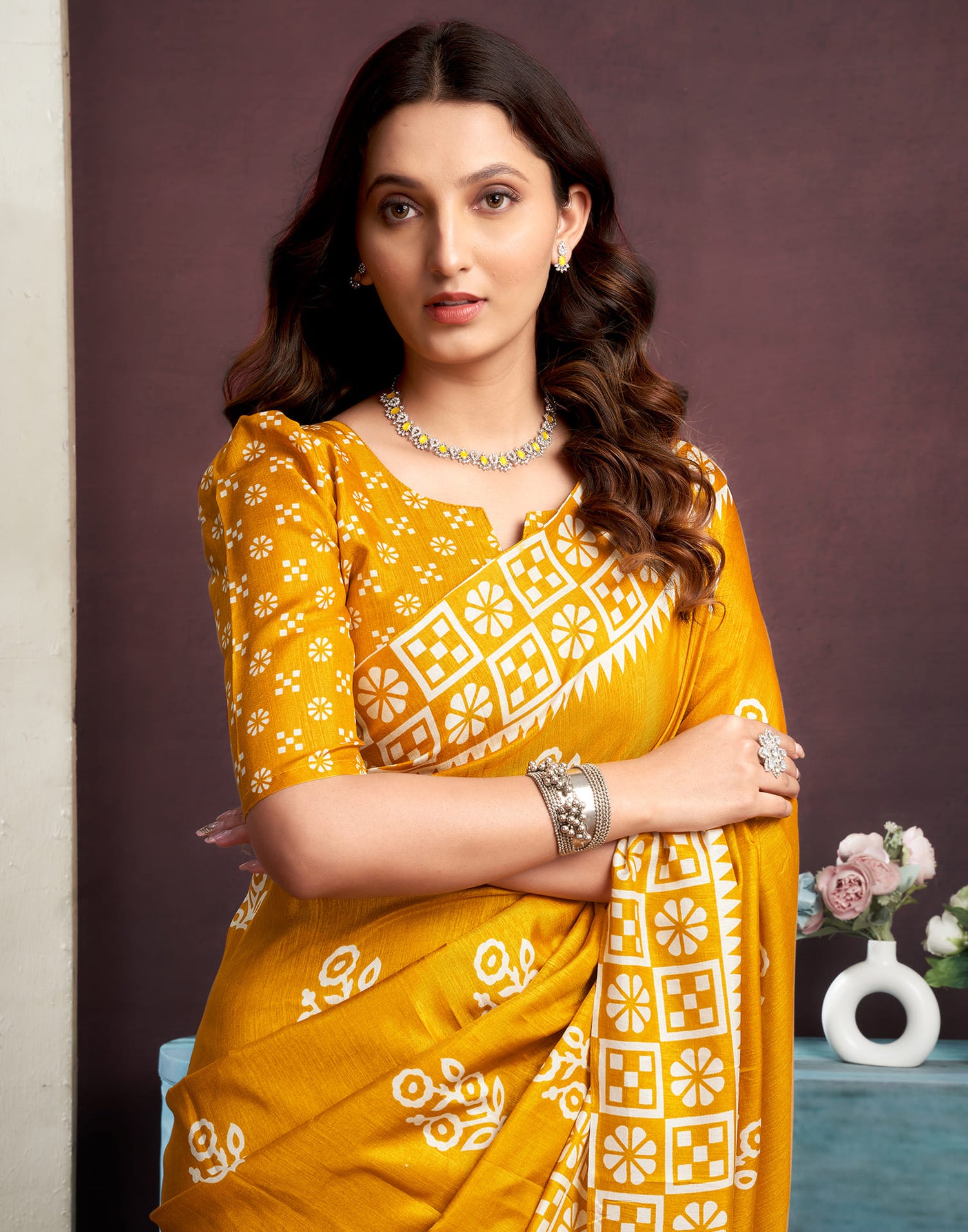 Yellow Dola Silk Printed Printed Saree