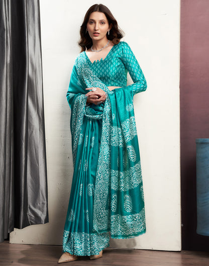 Turquoise Dola Silk Printed Printed Saree