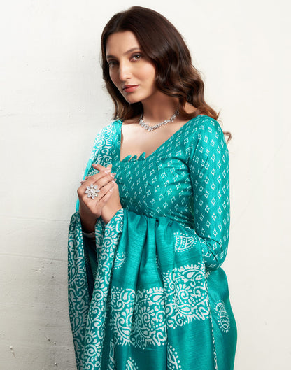 Turquoise Dola Silk Printed Printed Saree