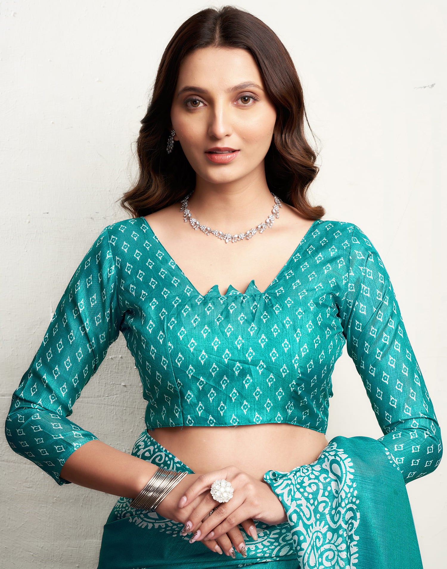 Turquoise Dola Silk Printed Printed Saree