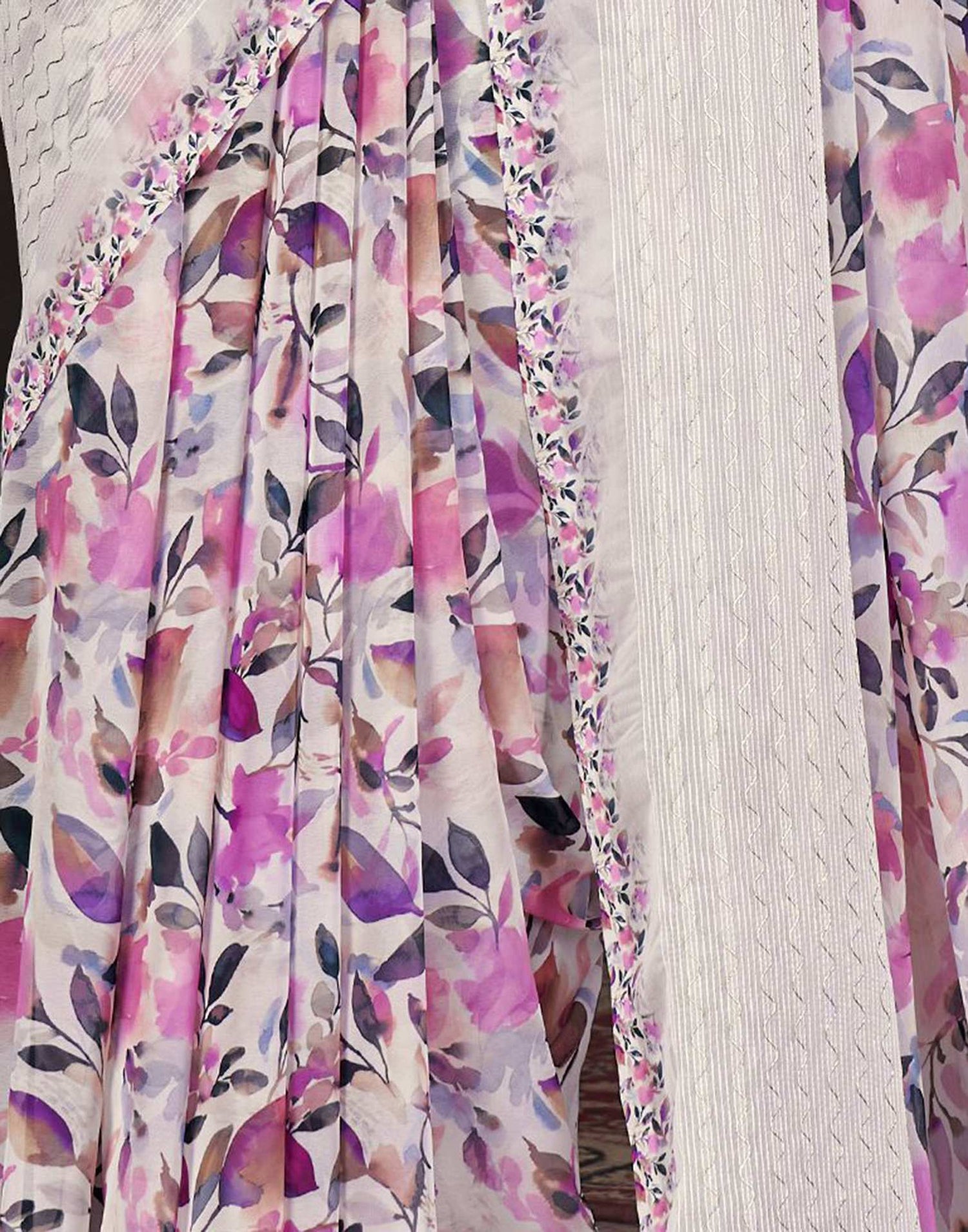 White Floral Printed Georgette Saree