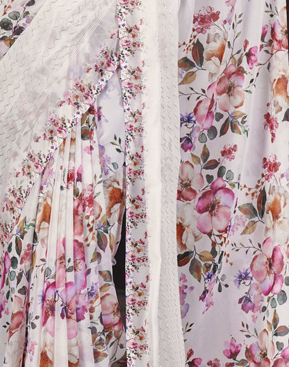 White Floral Printed Georgette Saree