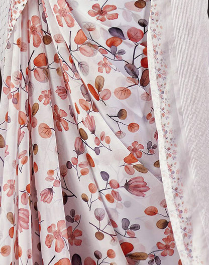 White Floral Printed Georgette Saree