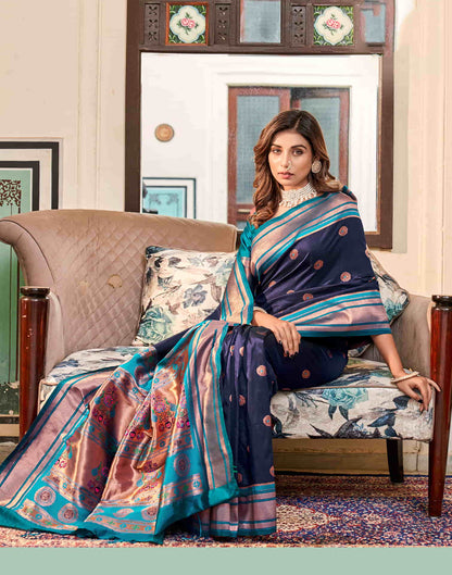 Navy Blue Silk Woven Paithani Saree