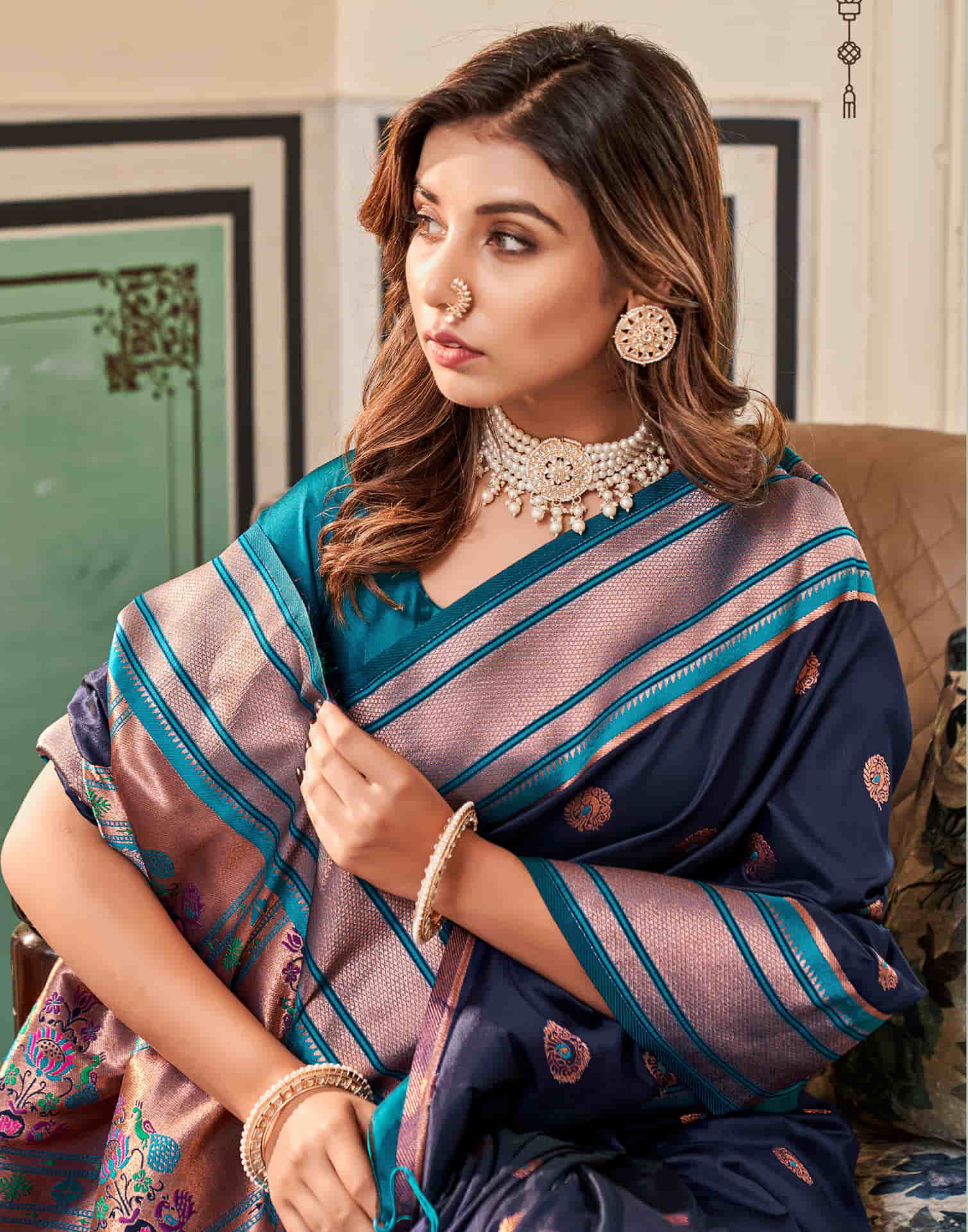 Navy Blue Silk Woven Paithani Saree