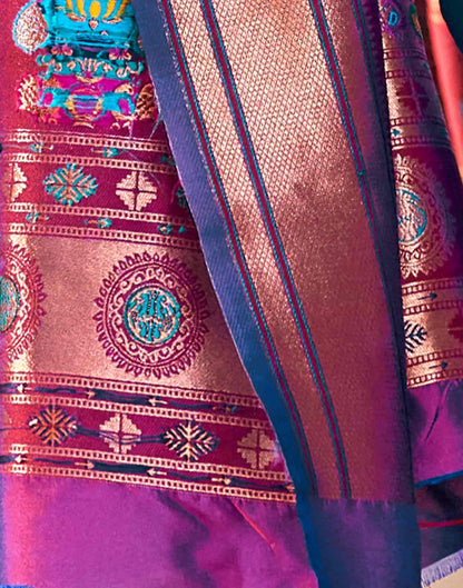 Teal Blue Silk Weaving Paithani Saree