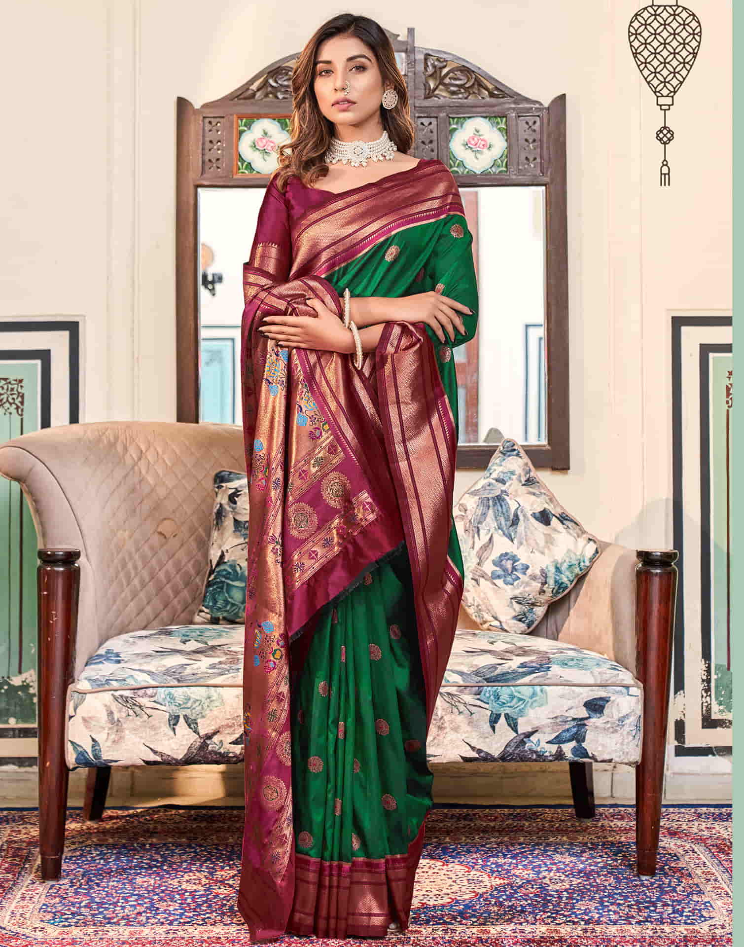 Dark Green Silk Weaving Paithani Saree