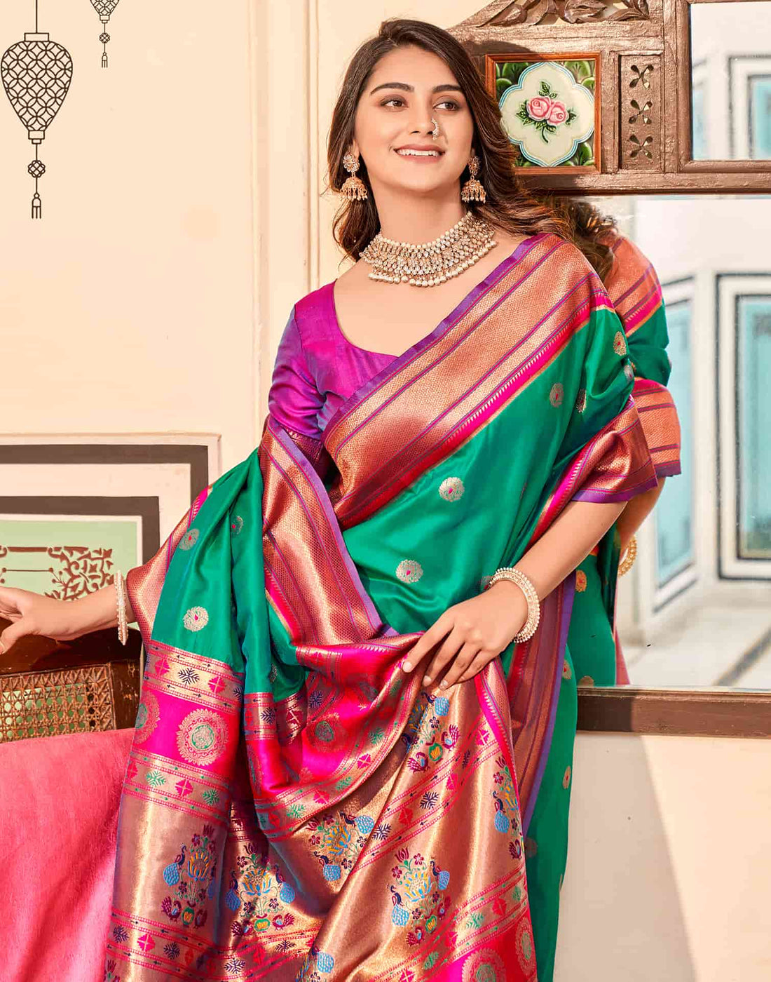 Turquoise Silk Woven Paithani Saree