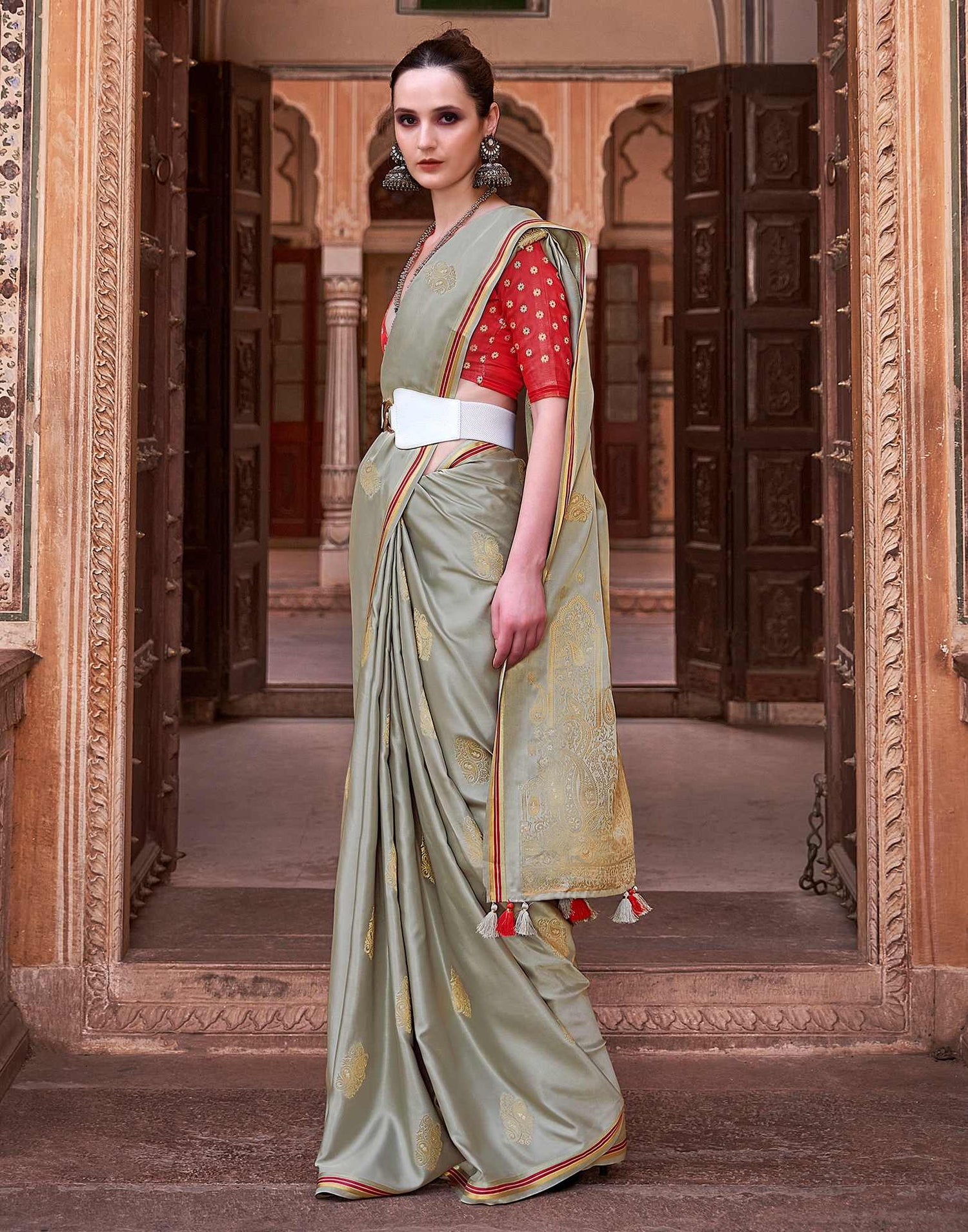 Light Grey Jacquard Silk Saree