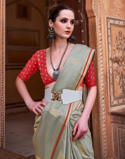Light Grey Jacquard Silk Saree