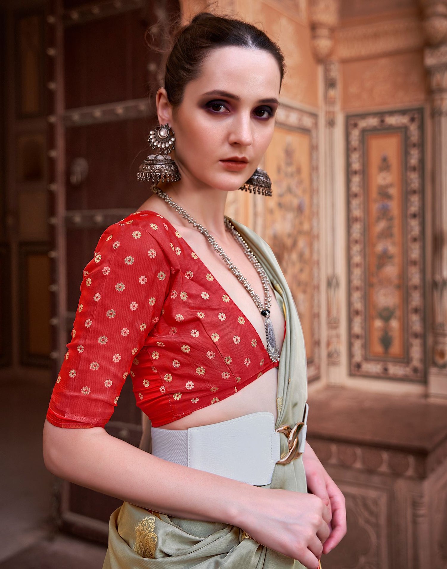 Light Grey Jacquard Silk Saree