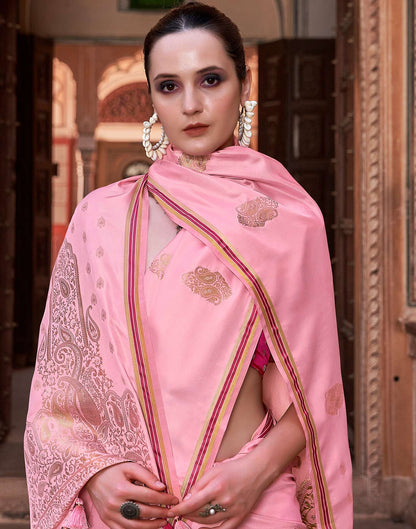Rose Pink Jacquard Silk Saree