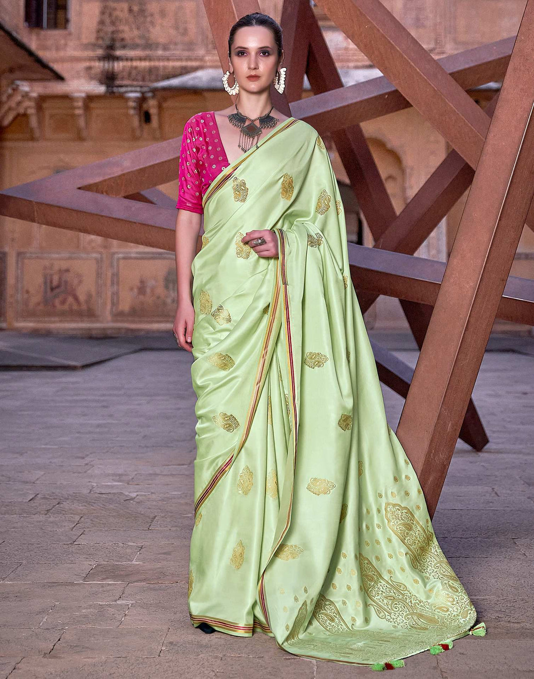 Light Pista Green Jacquard Silk Saree